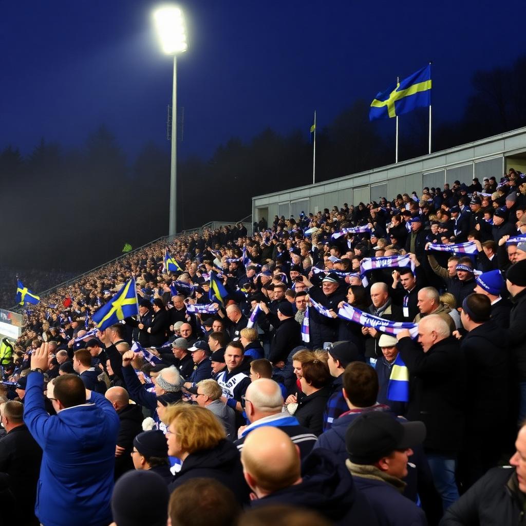 IFK Värnamos supportrar på Blåsvarta Fältet under kvällsmatch på Finnvedsvallen
